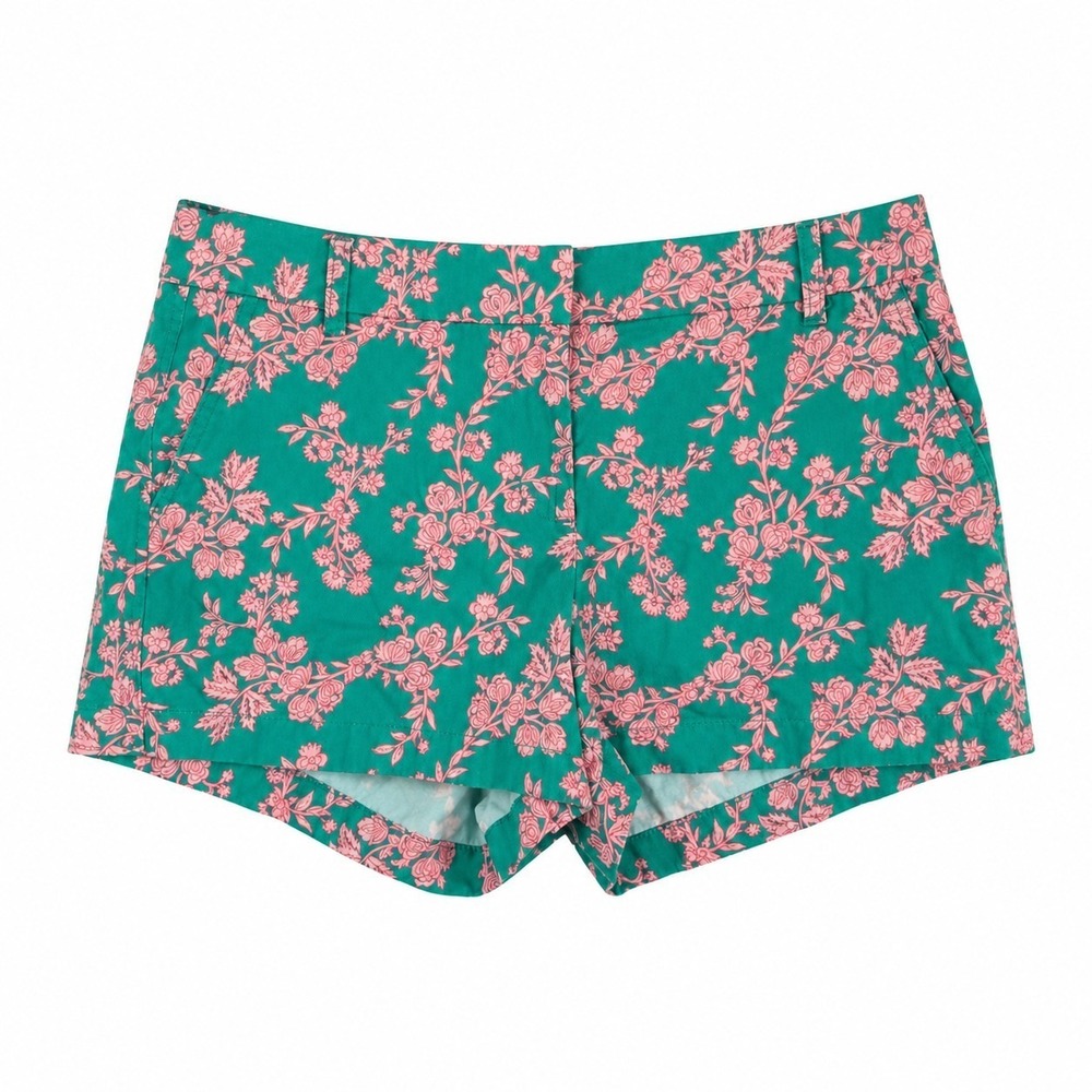 J.Crew Floral Shorts Women's Size 14 Green Pink Cotton Preppy Summer